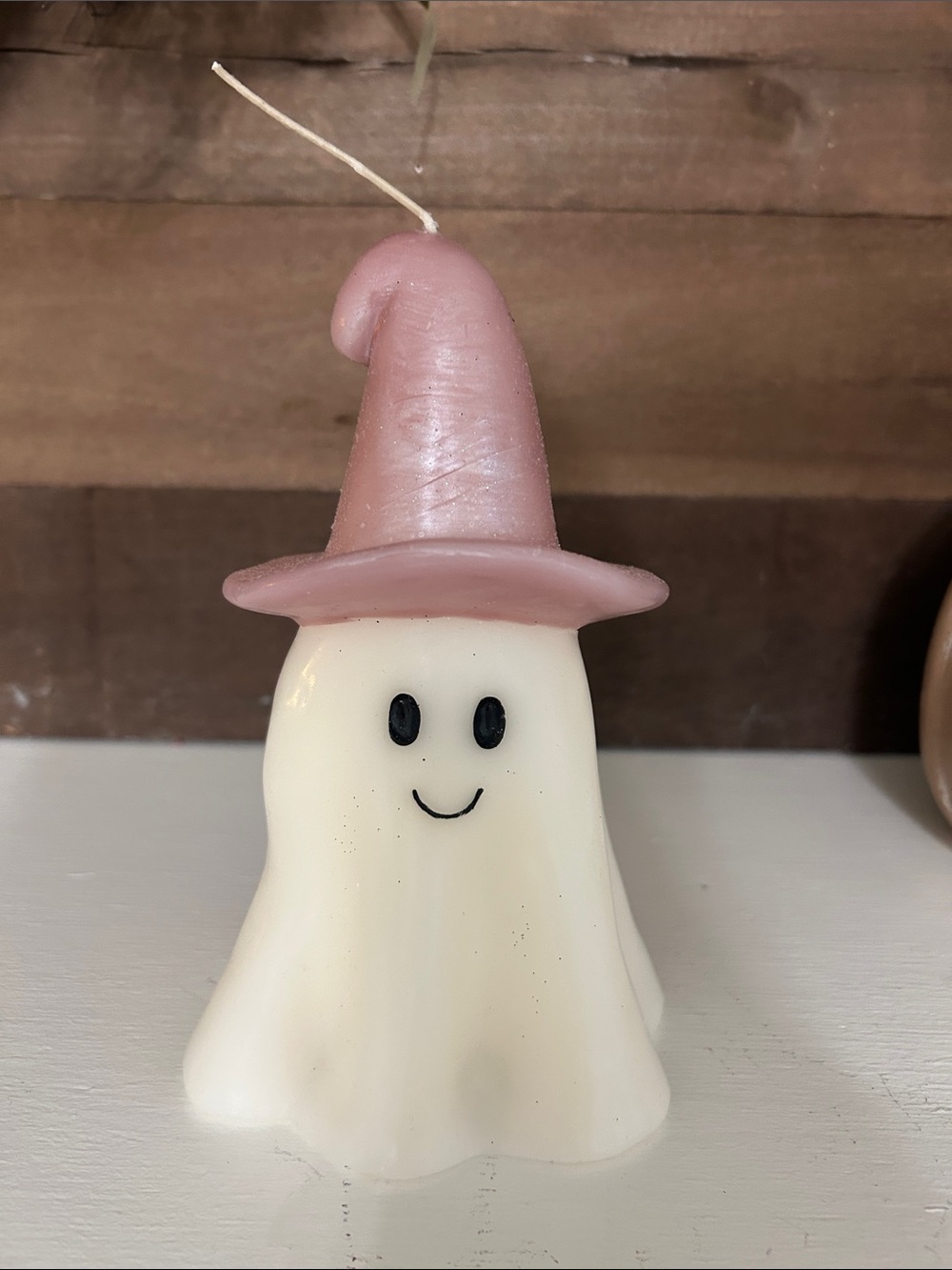 Cream Ghost Candle with Pink Hat - Home Accents